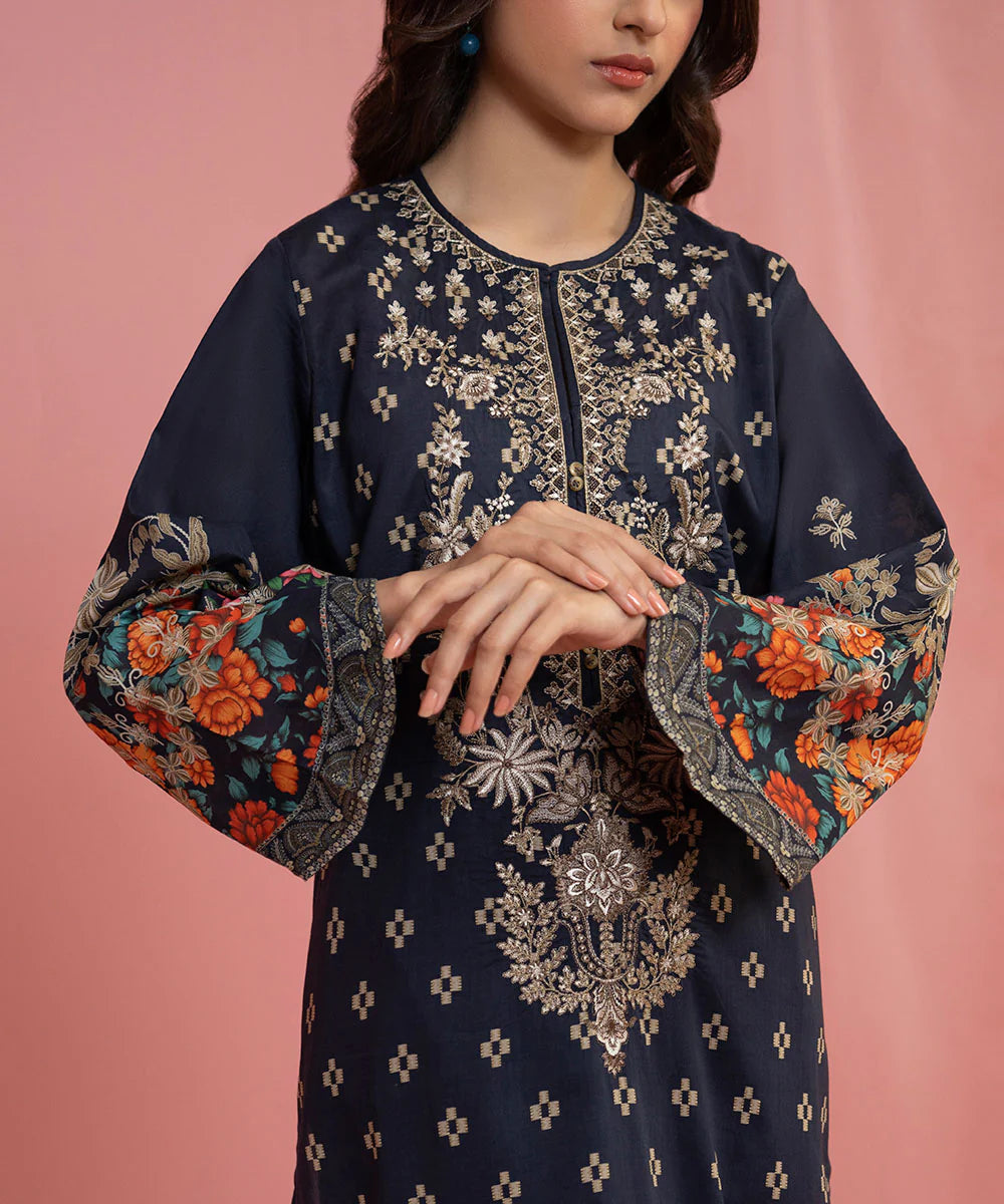 Blue Embroidered Lawn Shirt with Dupatta