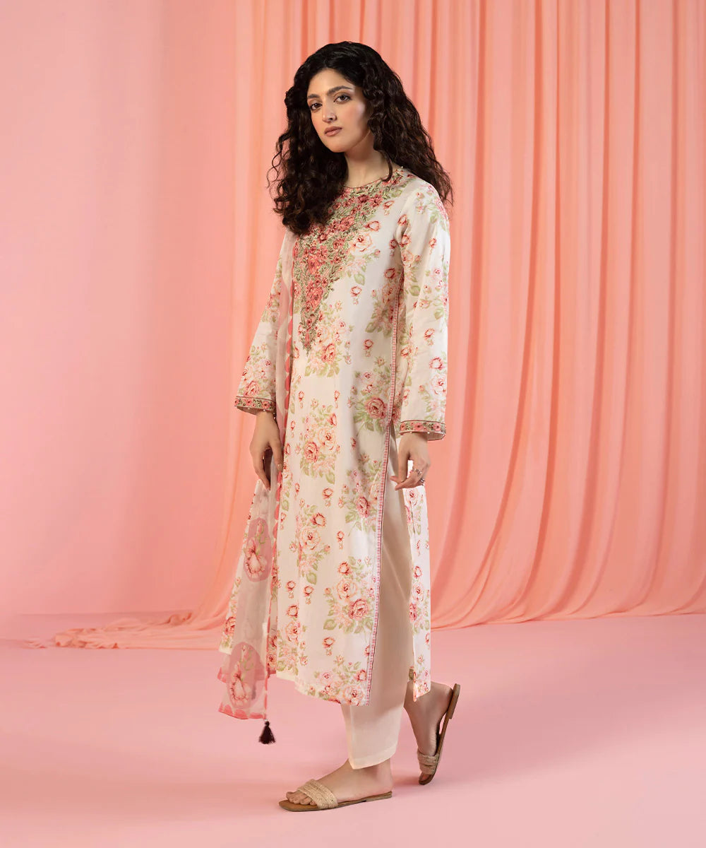 Cream Embroidered Lawn Suit