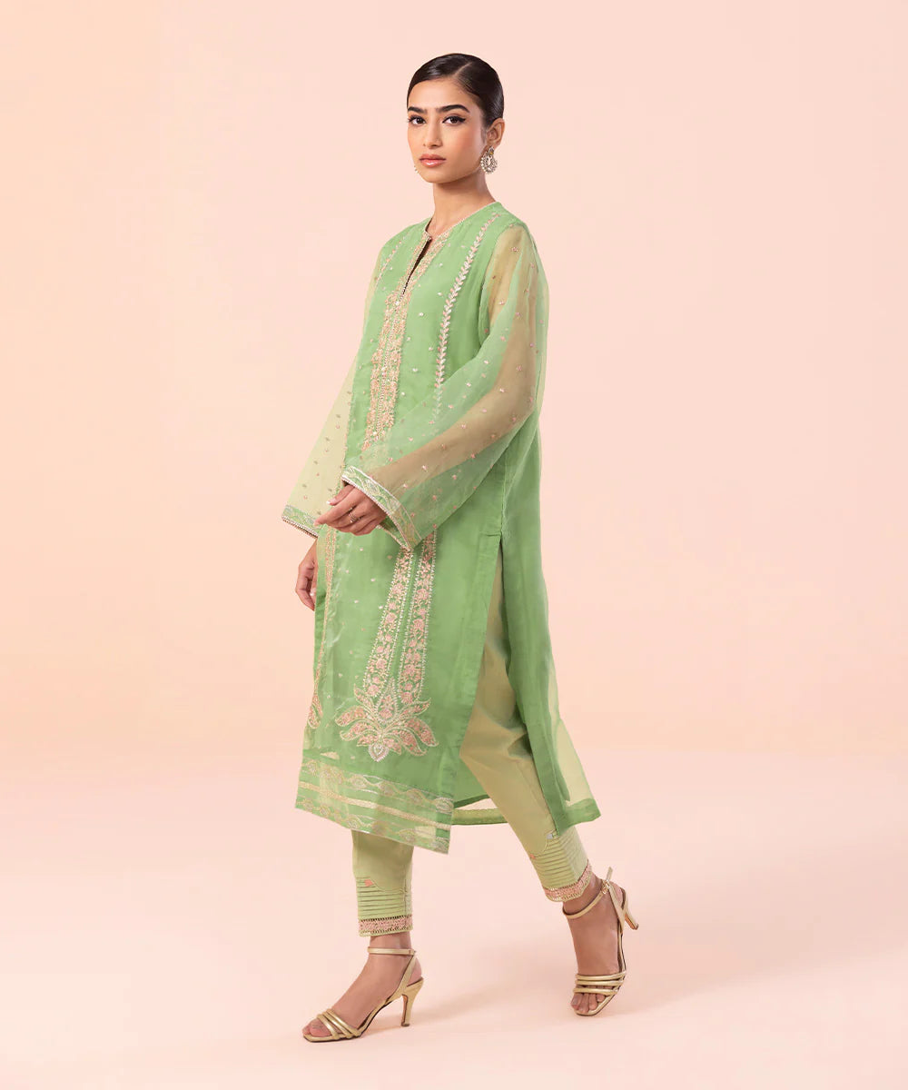 Green Embroidered Organza Suit