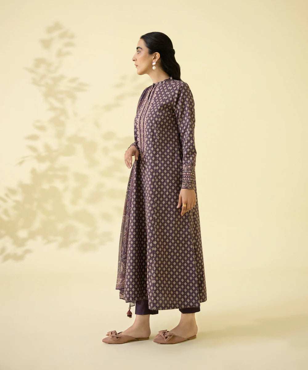Plum Embroidered Lawn Shirt
