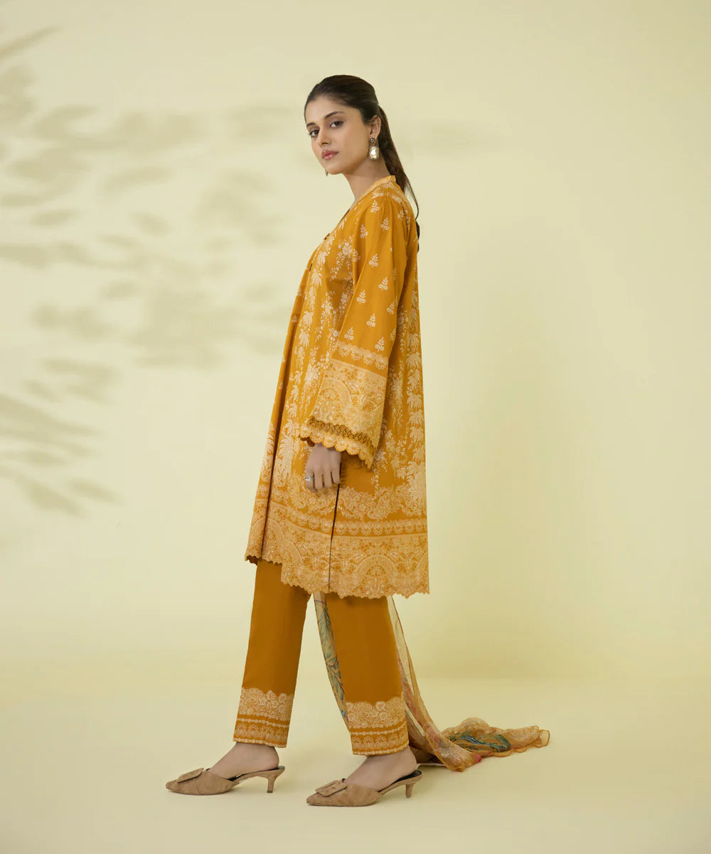 Honey Yellow Printed Lawn Suit