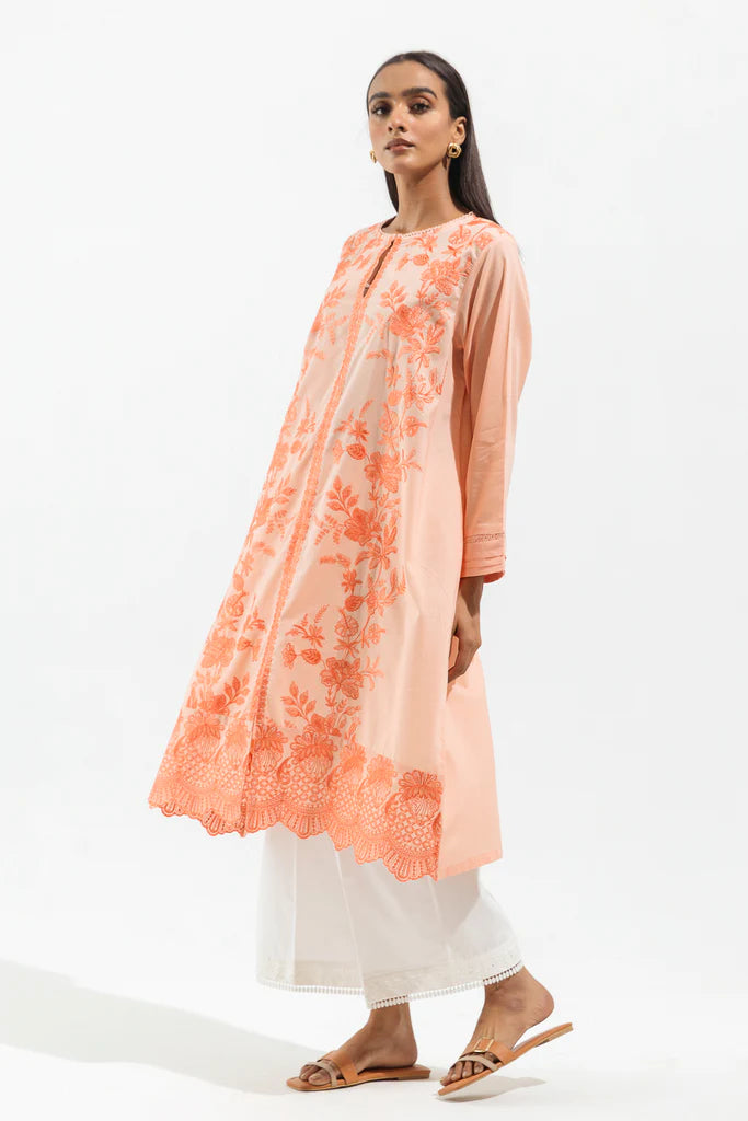 Peach Embroidered Lawn Shirt