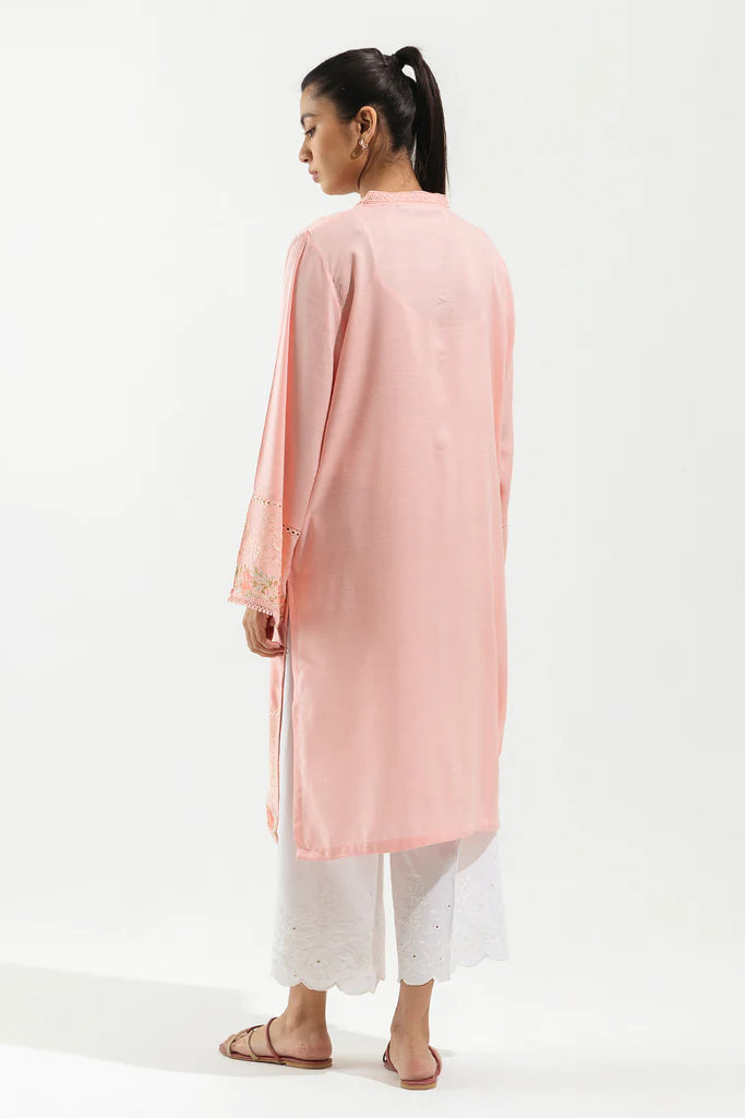 Pink Embroidered Cotton Kurta