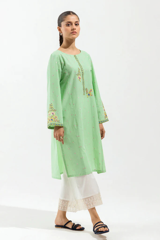 Green Embroidered Cotton Shirt