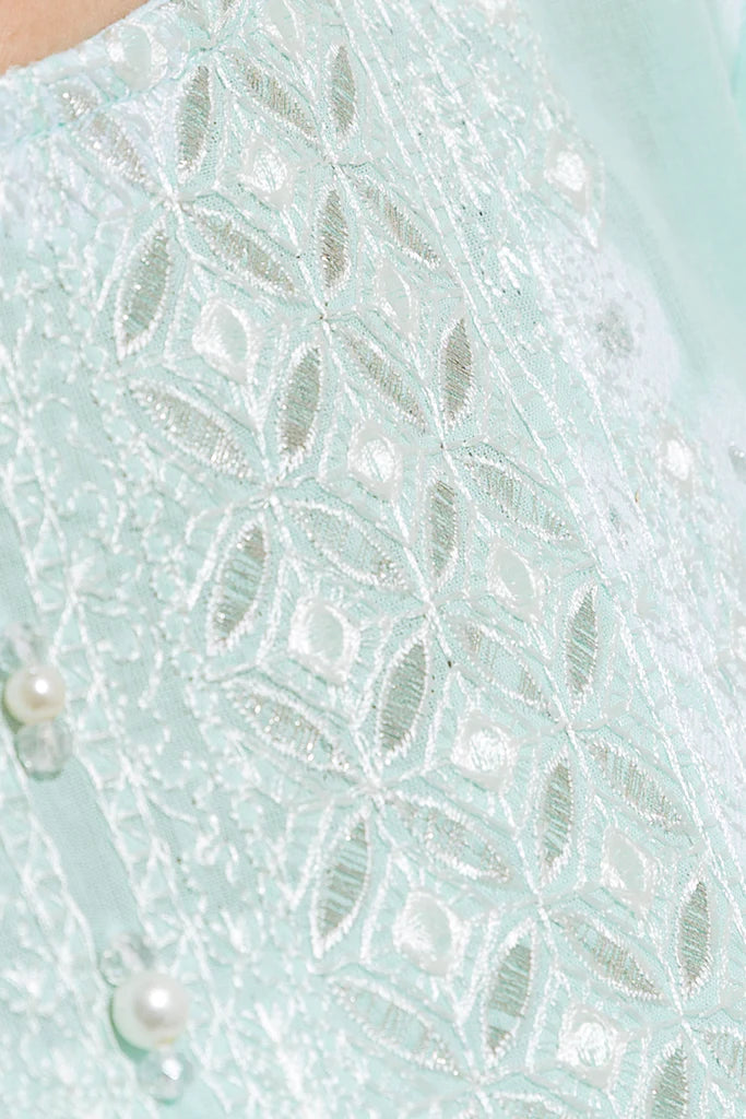 Aqua Embroidered Lawn Shirt
