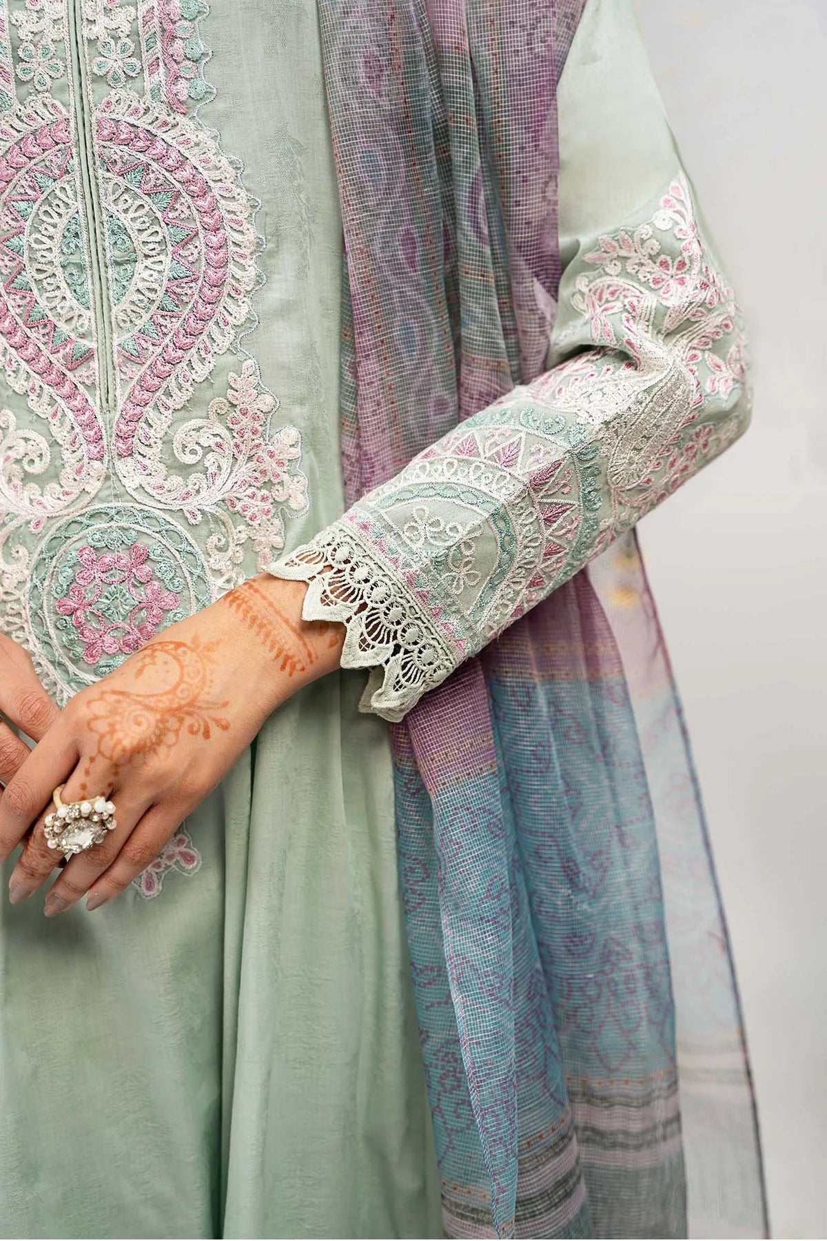 Green embroidered lawn suit