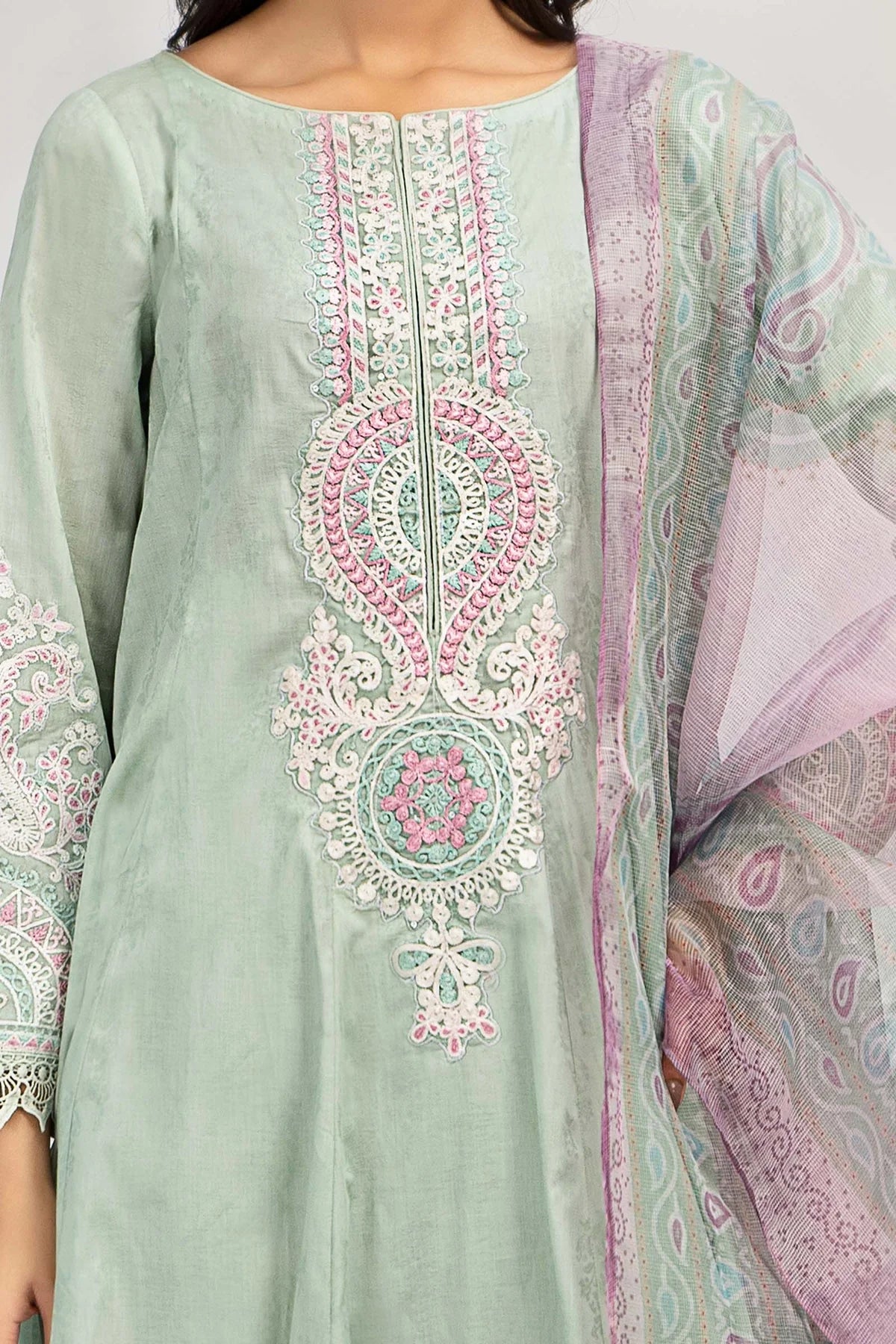 Green embroidered lawn suit