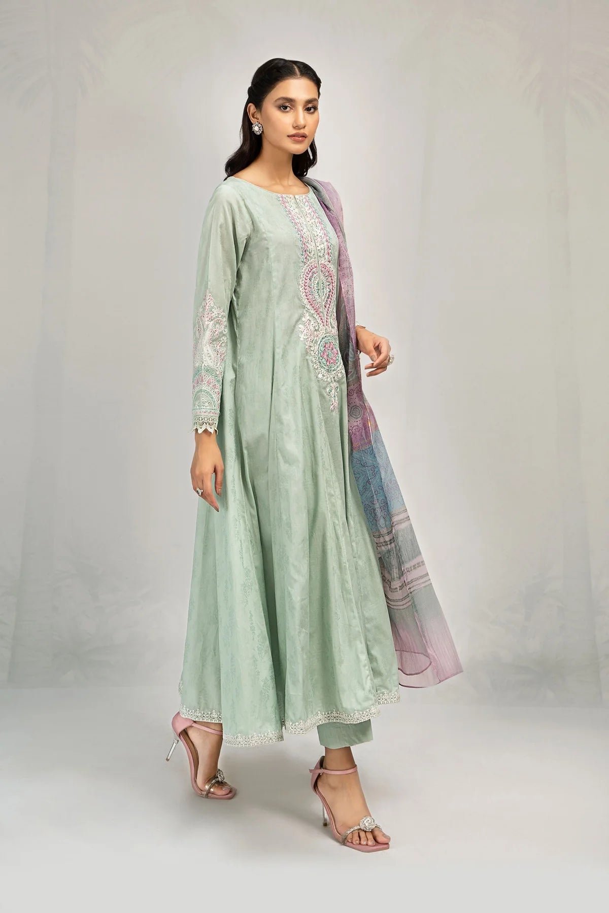 Green embroidered lawn suit