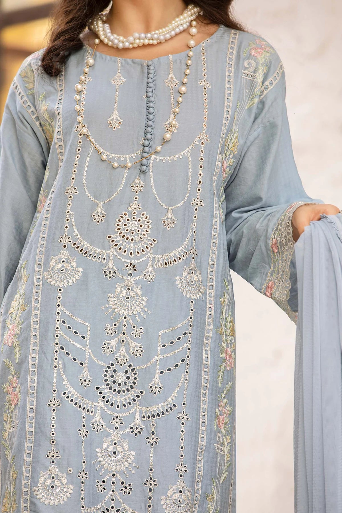 Blue embroidered lawn suit