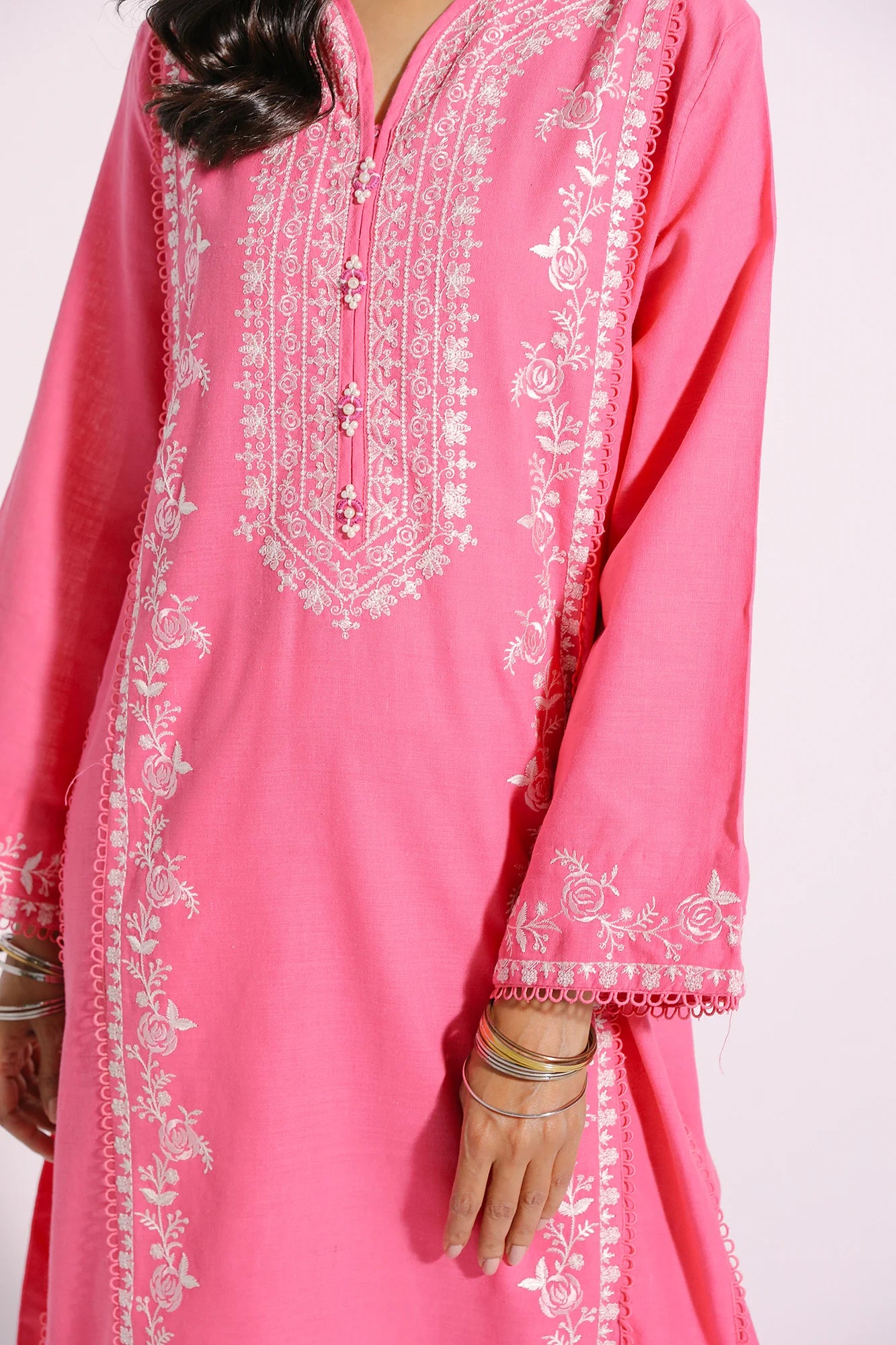 Pink embroidered cotton linen suit
