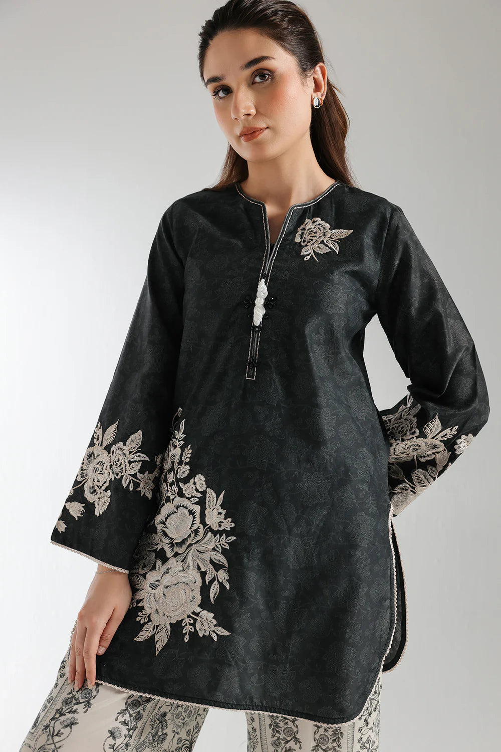 Black embroidered lawn suit