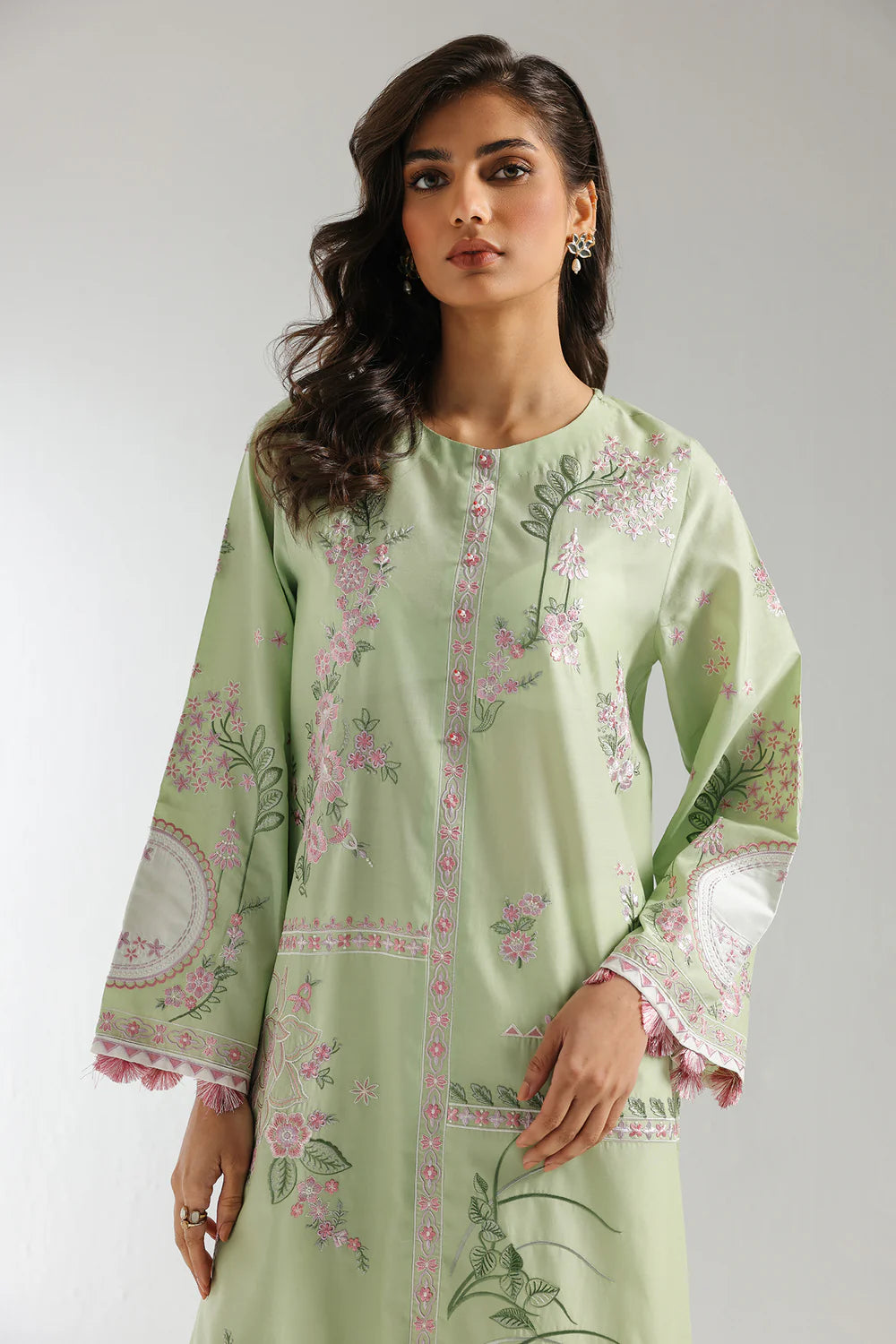 Apple green embroidered suit