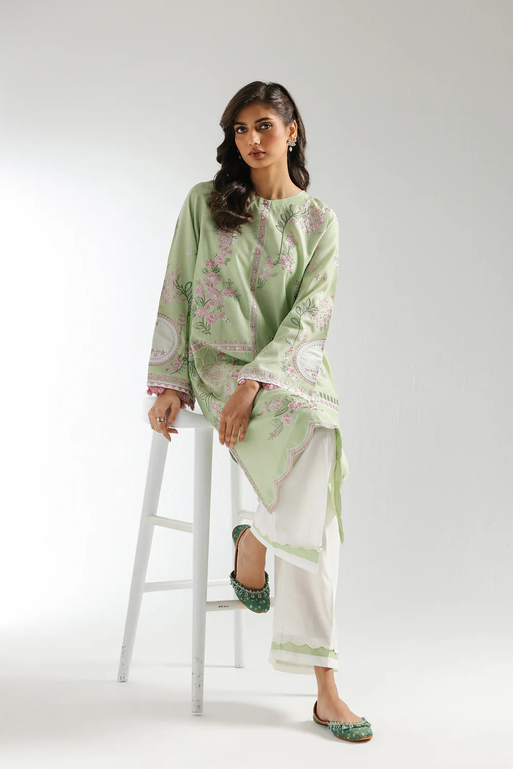 Apple green embroidered suit