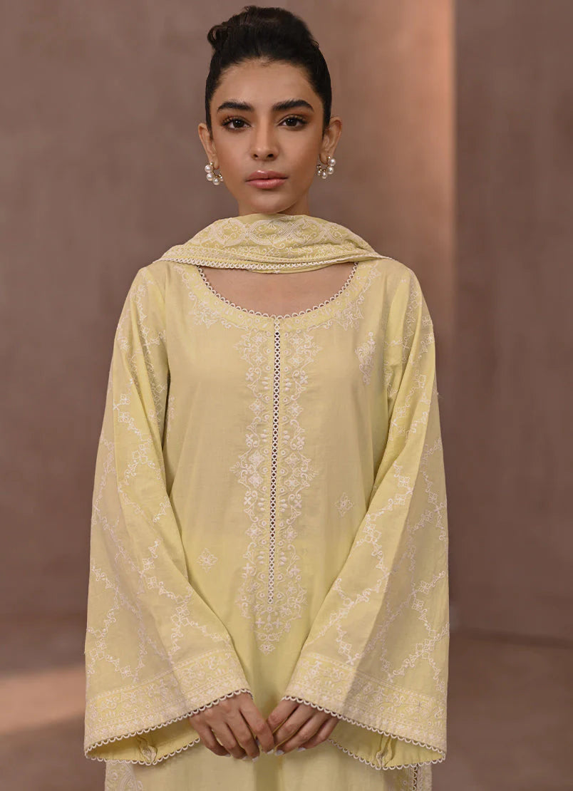 Butter yellow embroidered suit