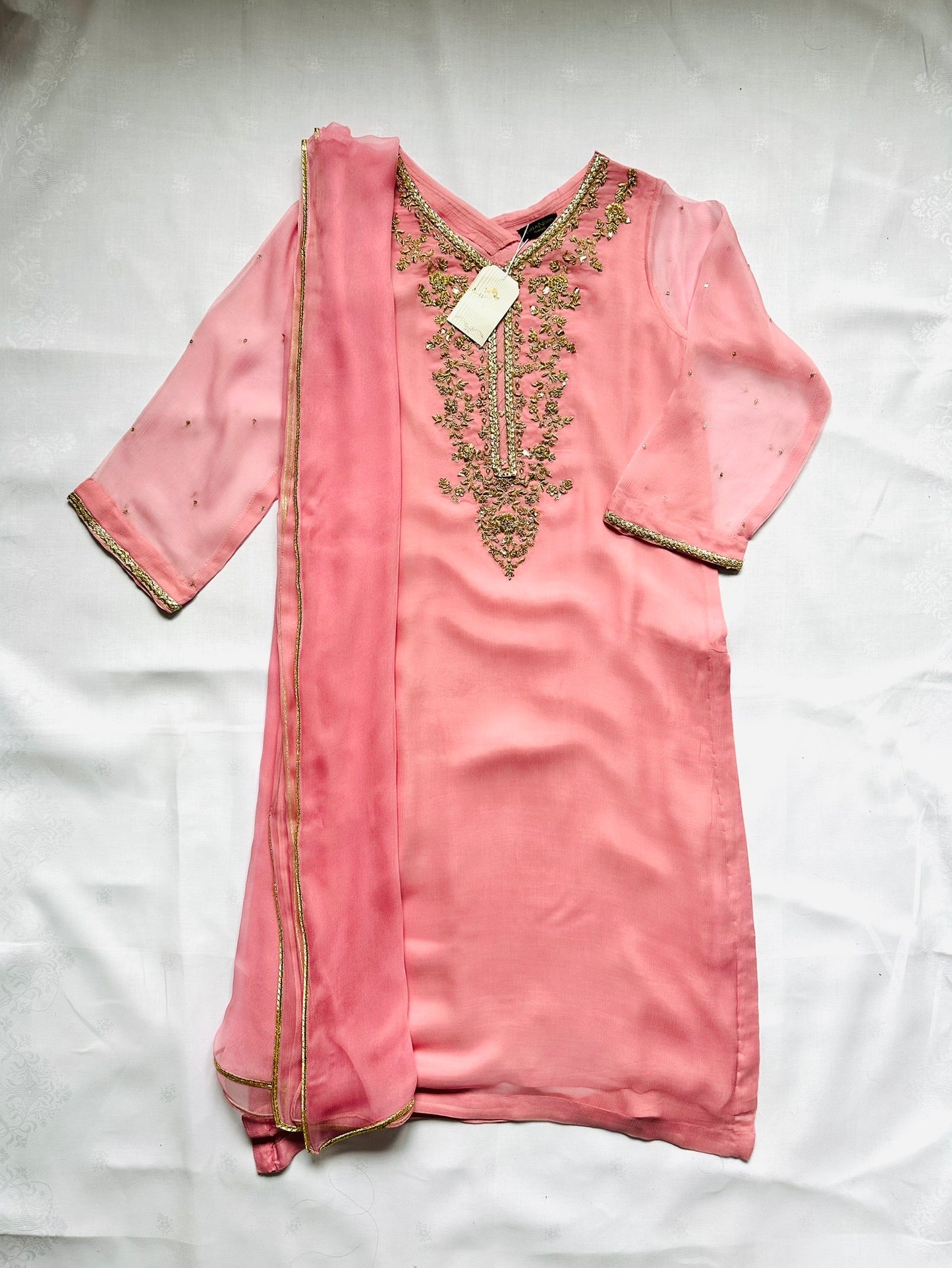 Pink Heavily Embroidered Chiffon Suit