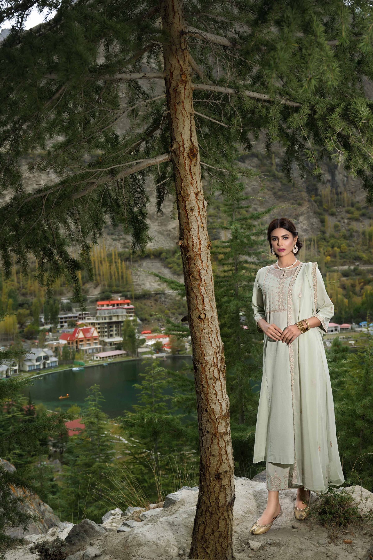 Apple green embroidered suit