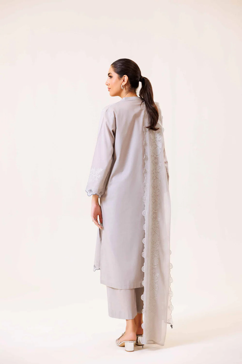 Grey embroidered lawn suit