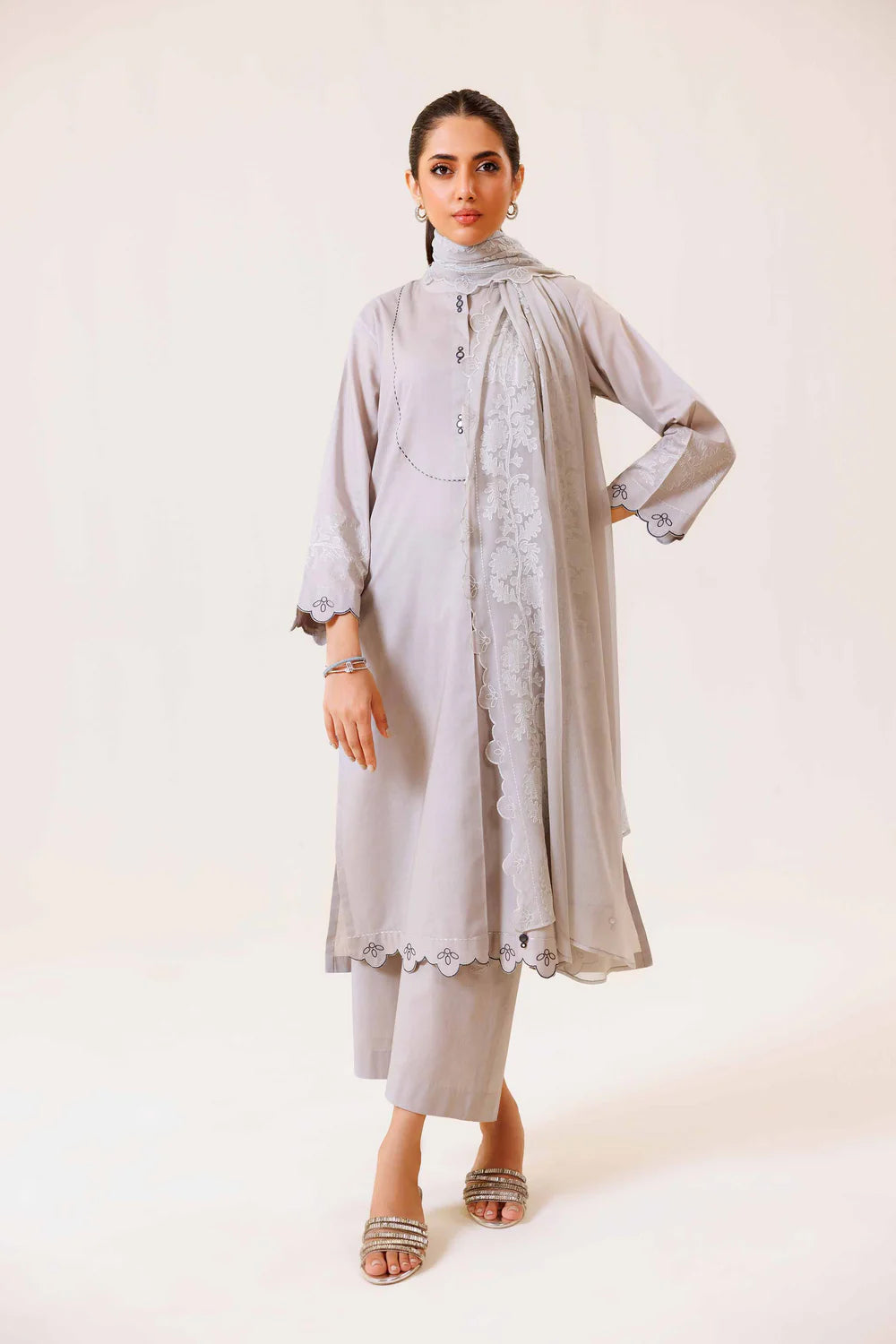 Grey embroidered lawn suit