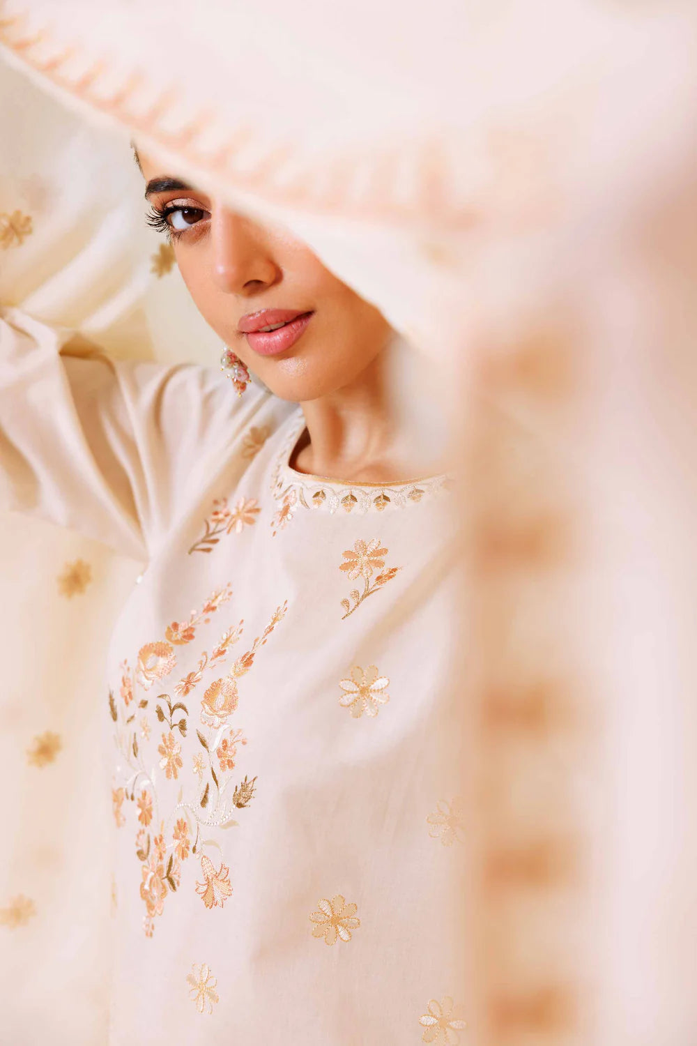 Beige embroidered lawn suit