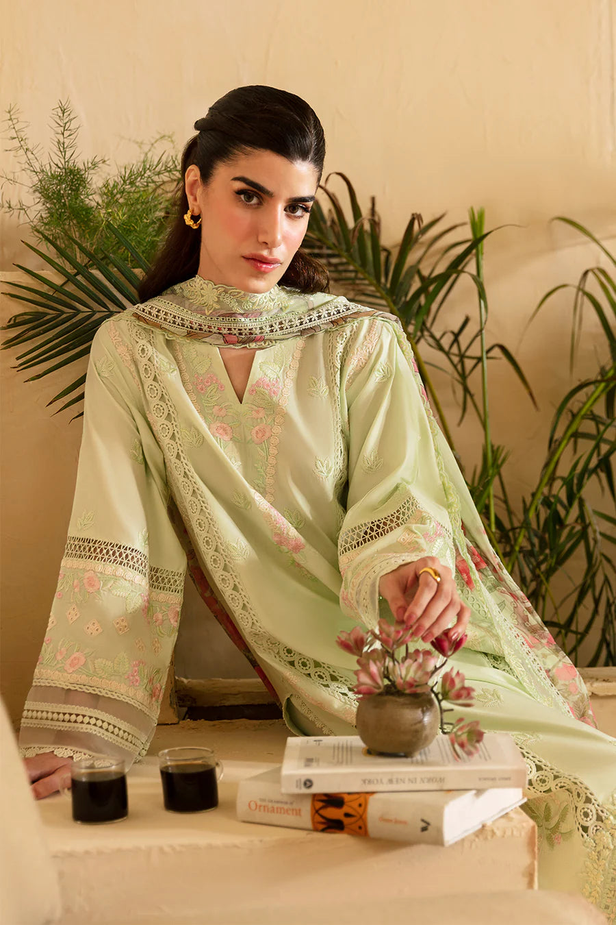 Light Green Cambric Cotton Suit