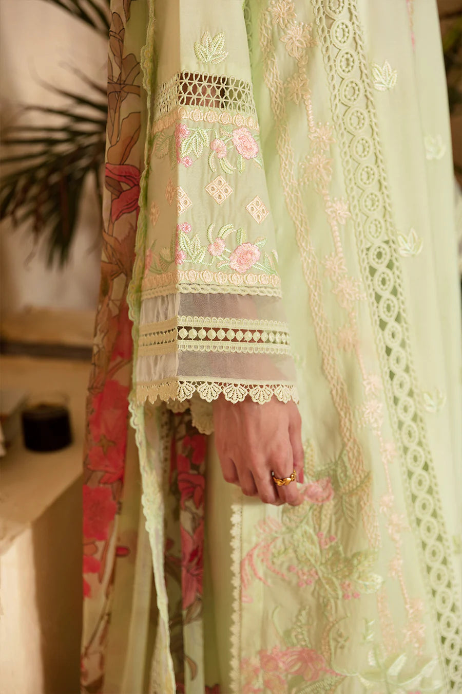Light Green Cambric Cotton Suit
