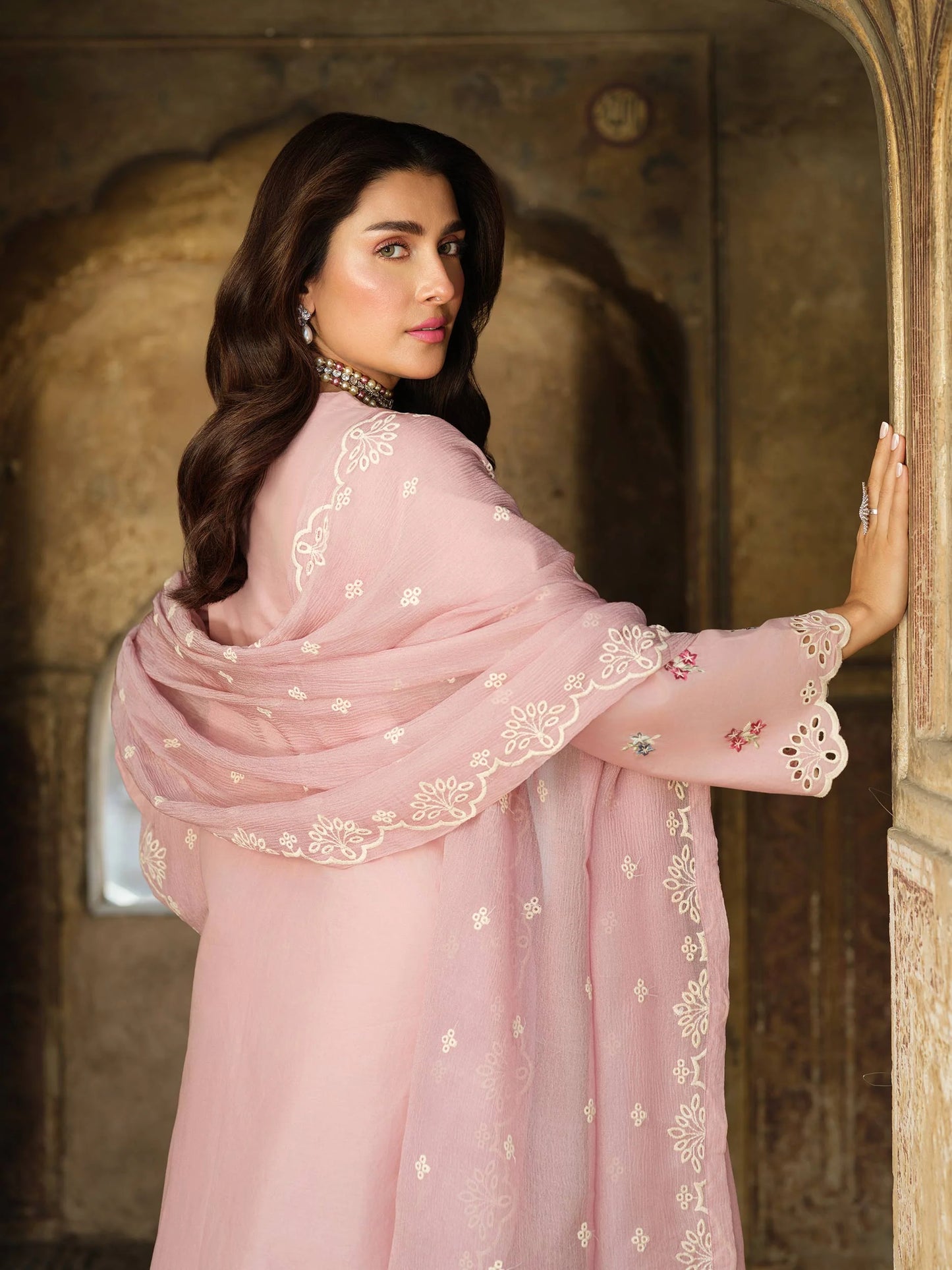 Pink Embroidered Cambric Suit