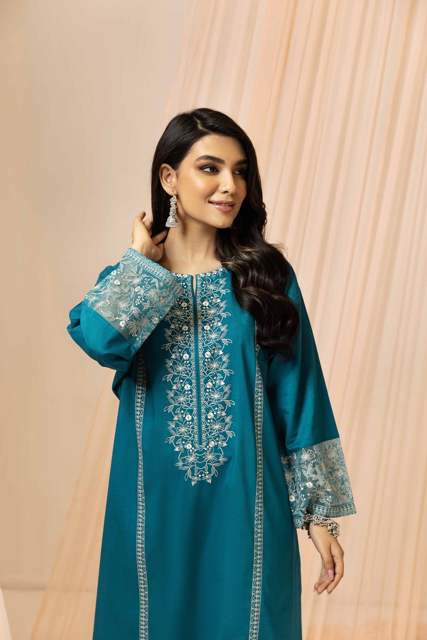 Blue embroidered cambric shirt