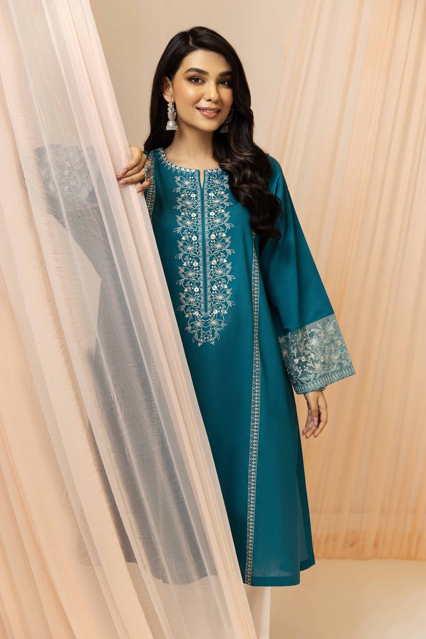 Blue embroidered cambric shirt