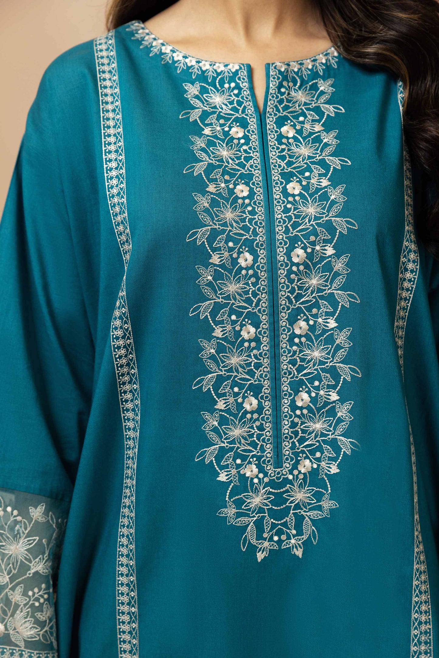 Blue embroidered cambric shirt