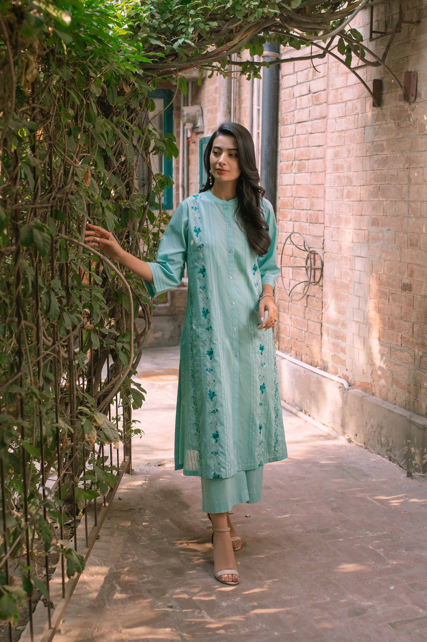 Ferozi embroidered cambric suit