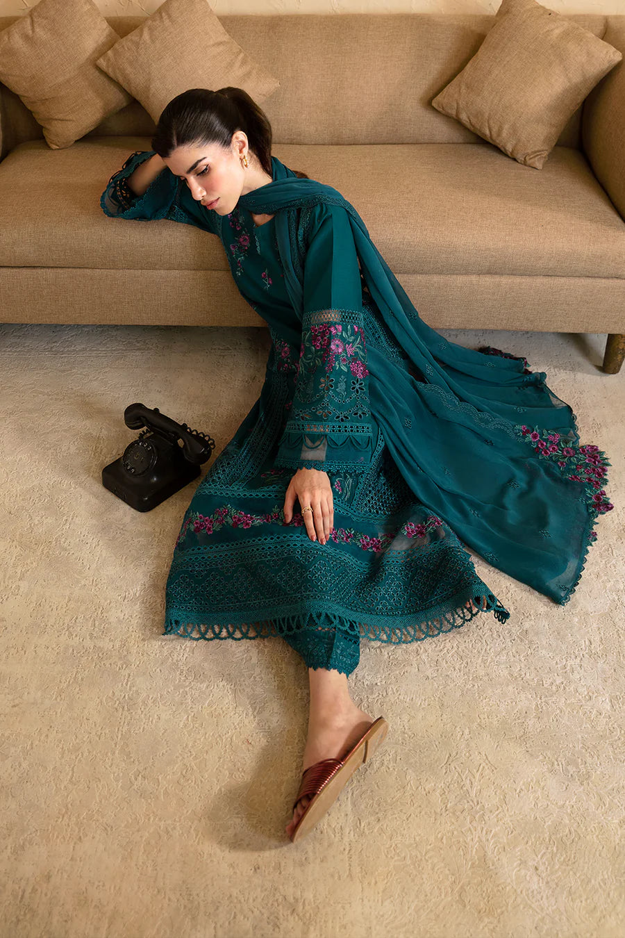 Teal Green Cambric Cotton Suit