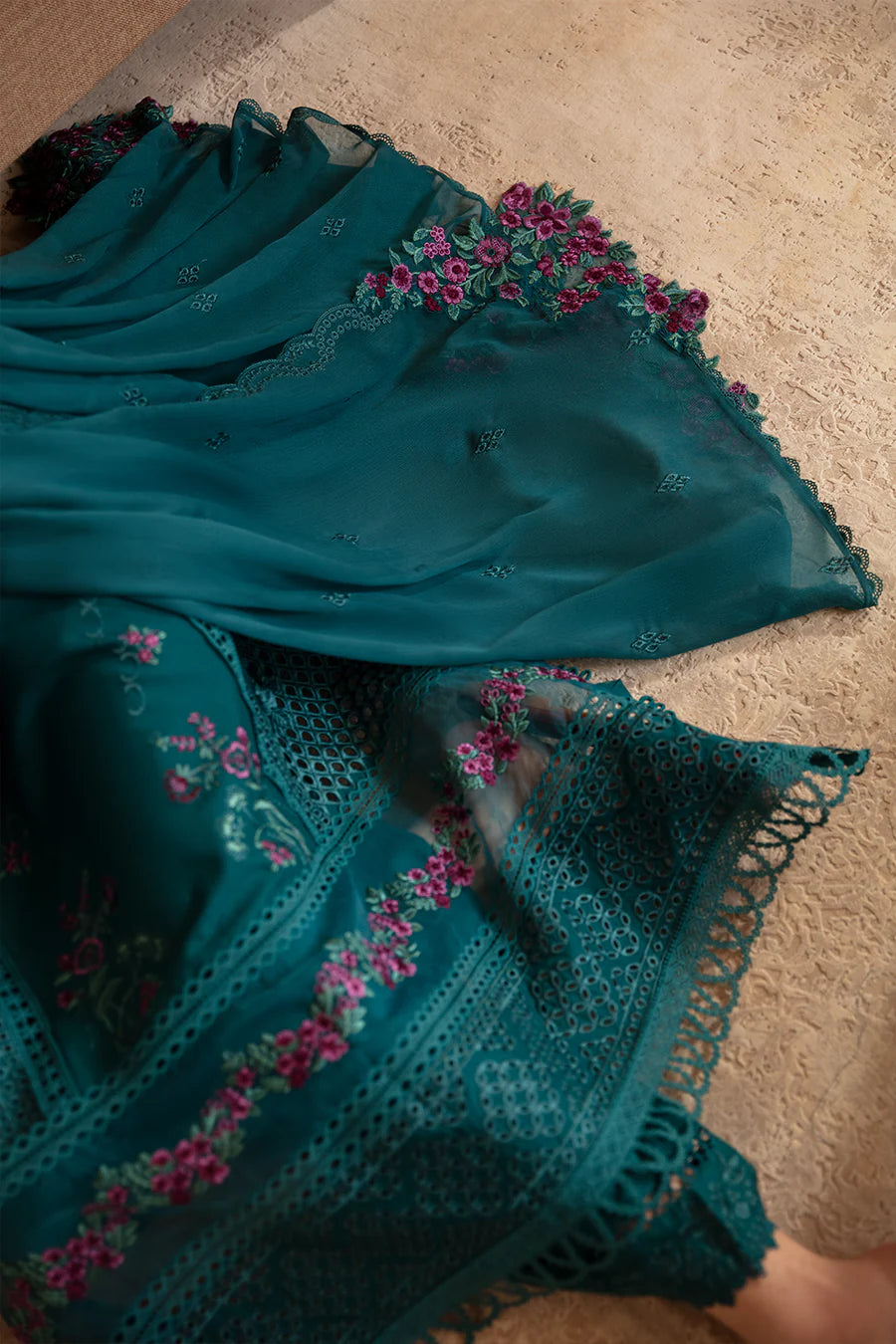 Teal Green Cambric Cotton Suit