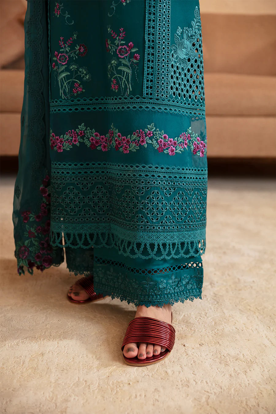 Teal Green Cambric Cotton Suit