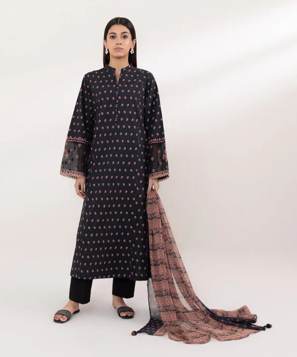 Embroidered Black Cambric Suit