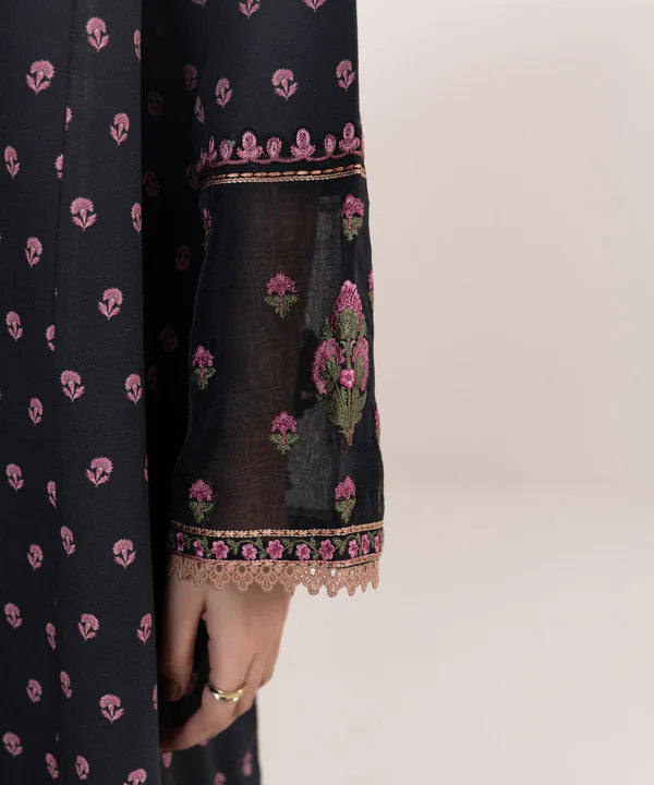 Embroidered Black Cambric Suit