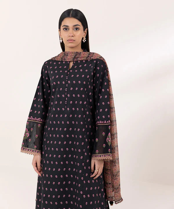 Embroidered Black Cambric Suit