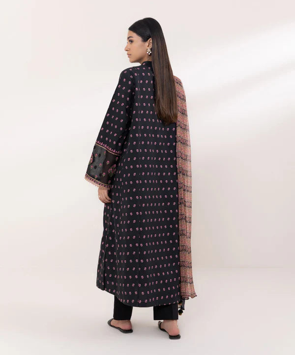 Embroidered Black Cambric Suit