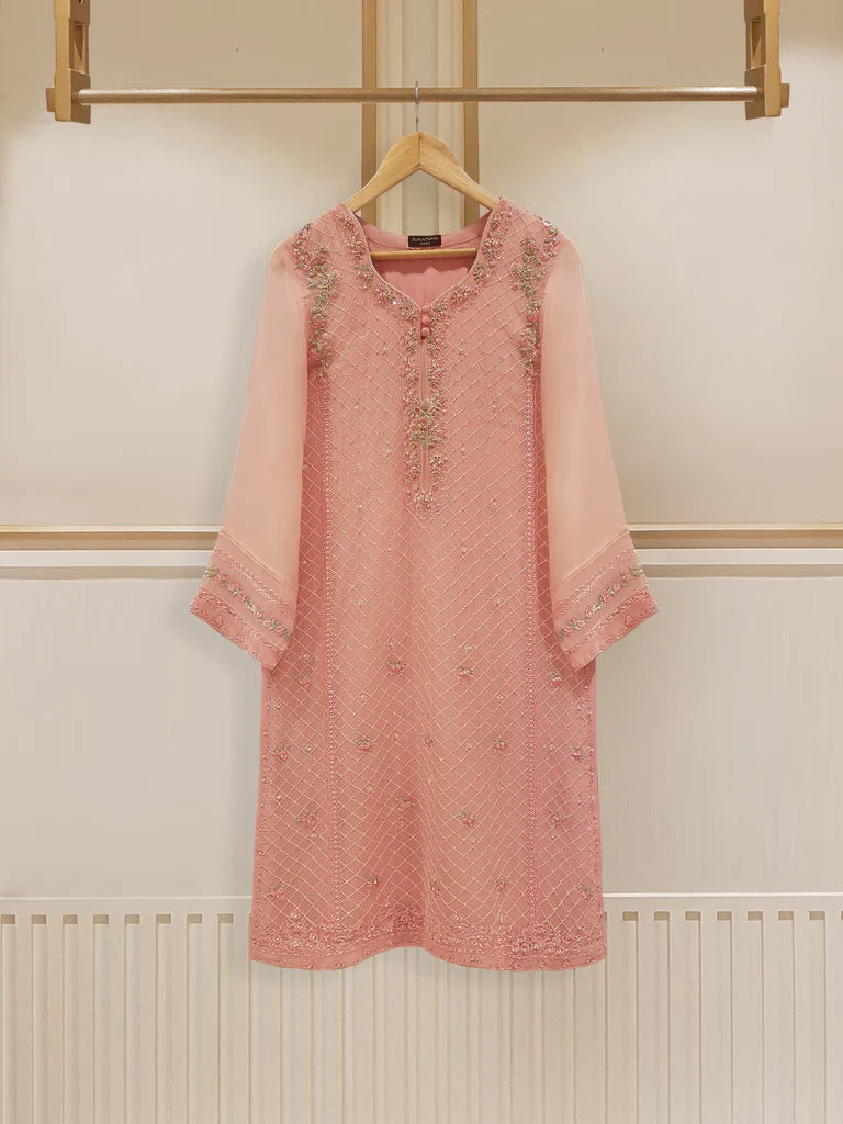Tea Pink Heavily Embroidered Chiffon Suit
