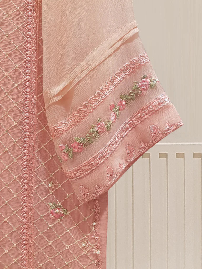 Tea Pink Heavily Embroidered Chiffon Suit