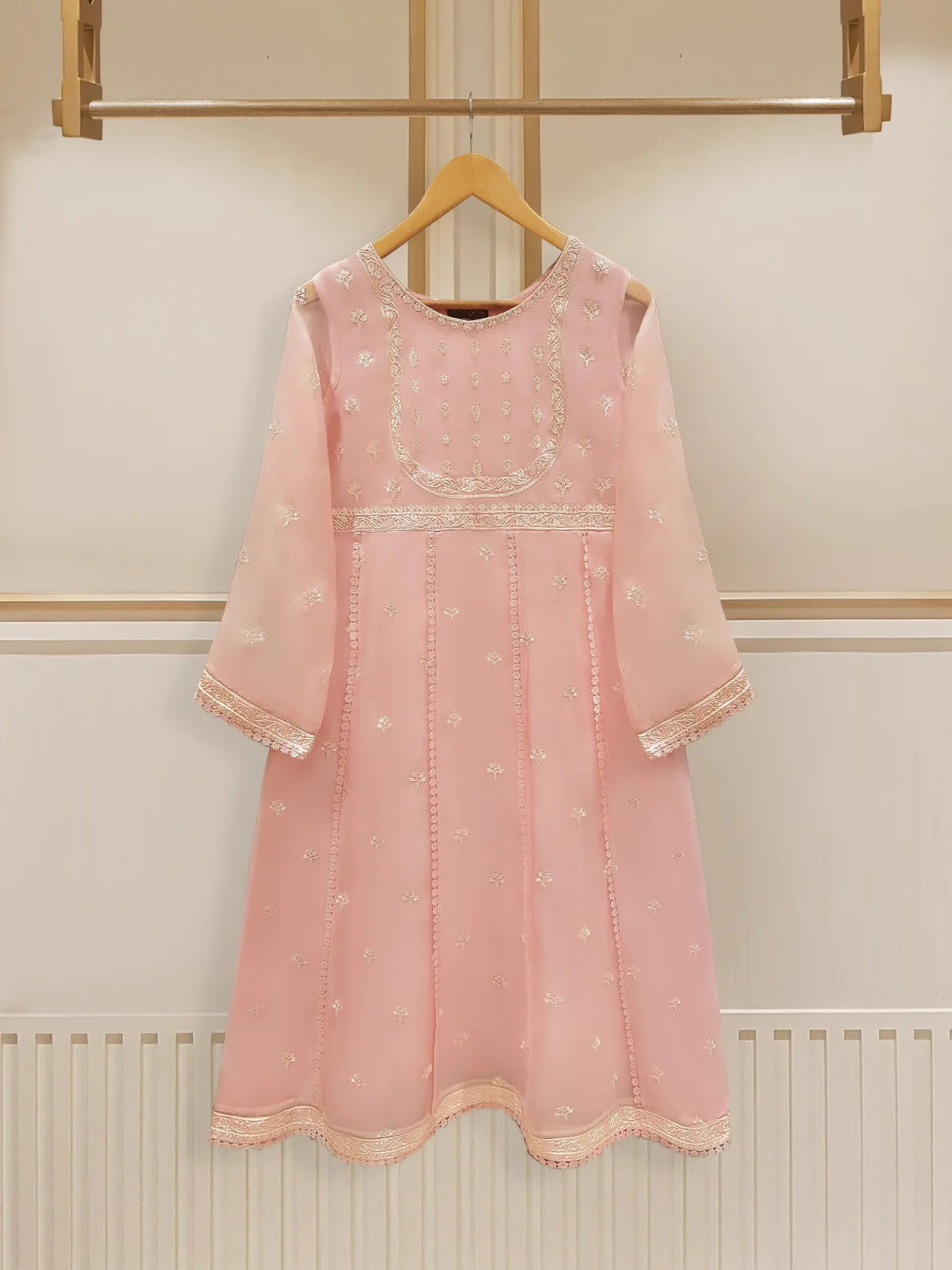 Pink Embroidered Organza Suit
