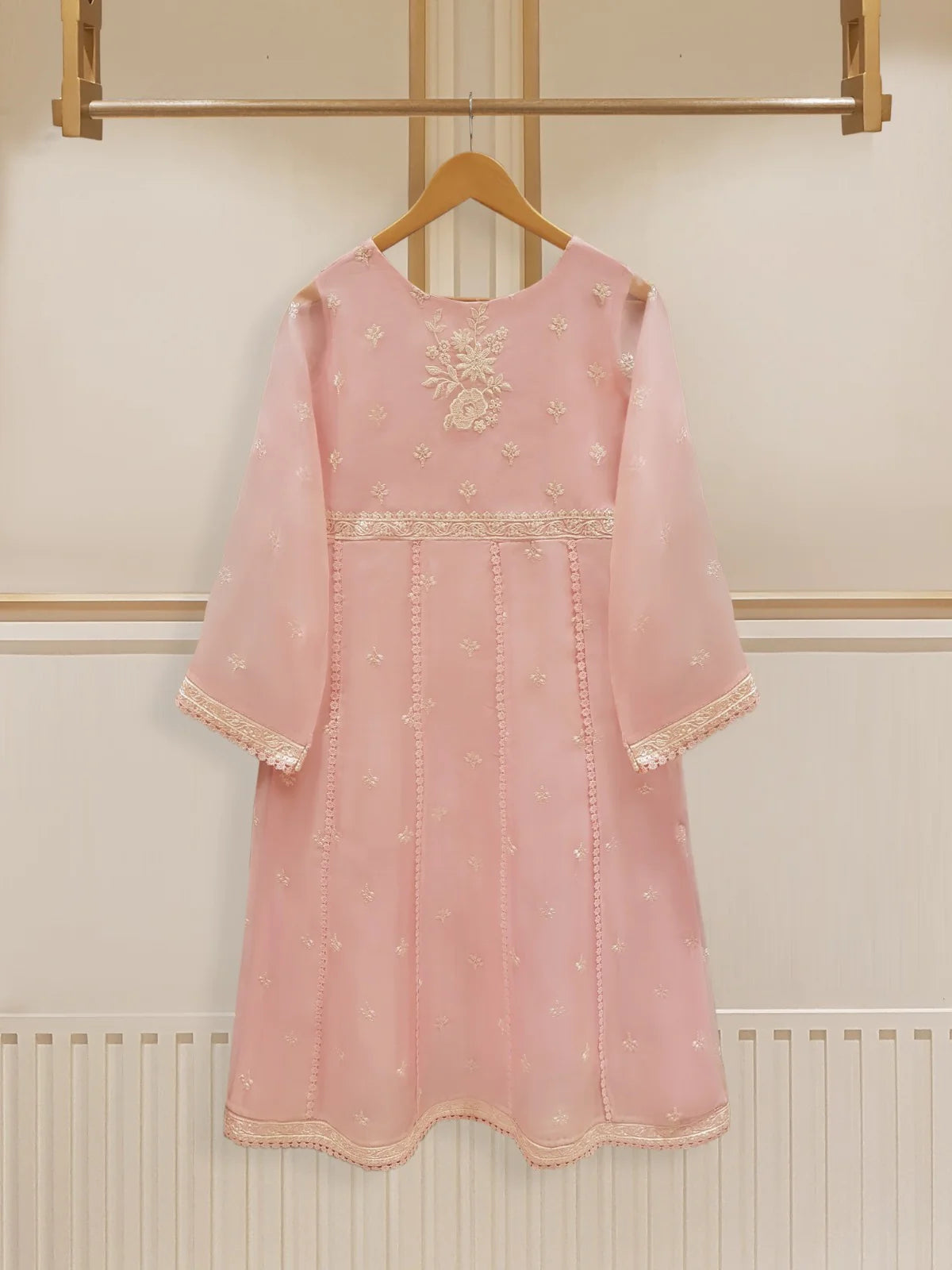 Pink Embroidered Organza Suit