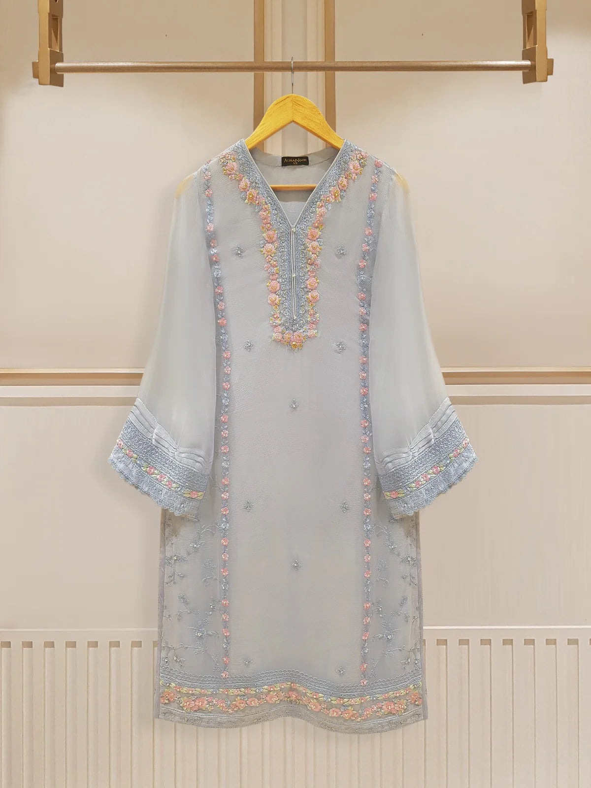 Blue Heavily Embroidered Chiffon Suit