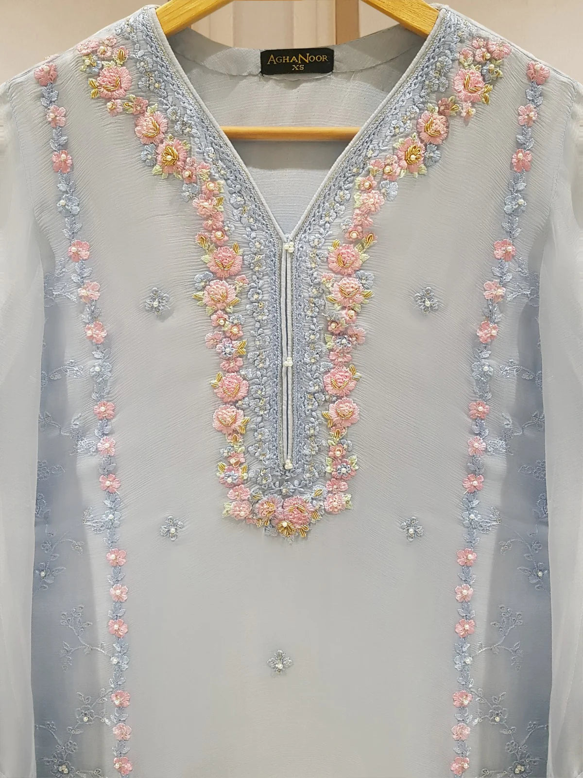 Blue Heavily Embroidered Chiffon Suit