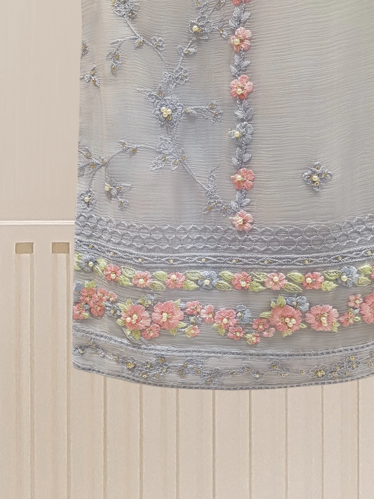 Blue Heavily Embroidered Chiffon Suit