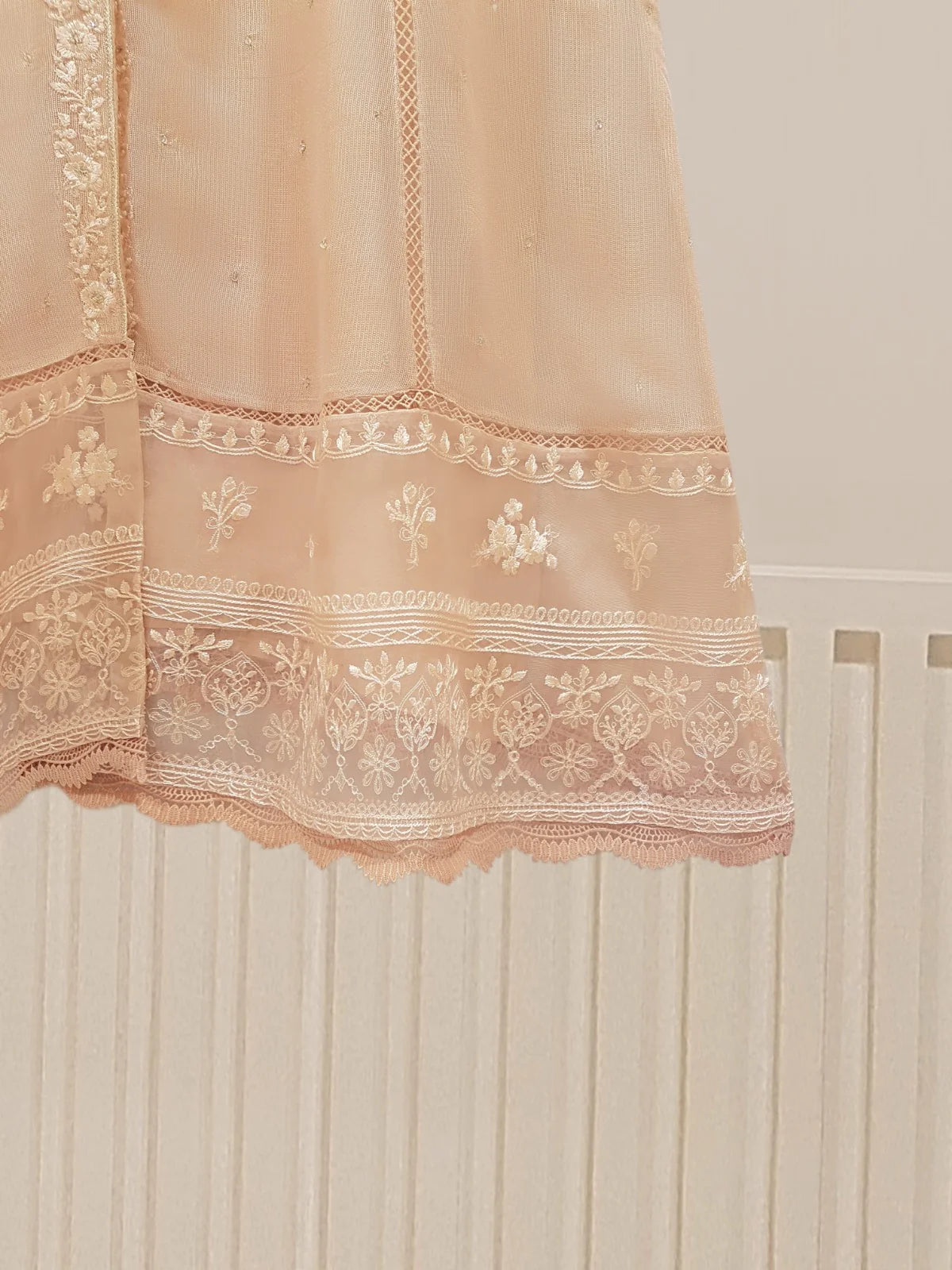 Beige Heavily Embroidered Cotton Net Suit