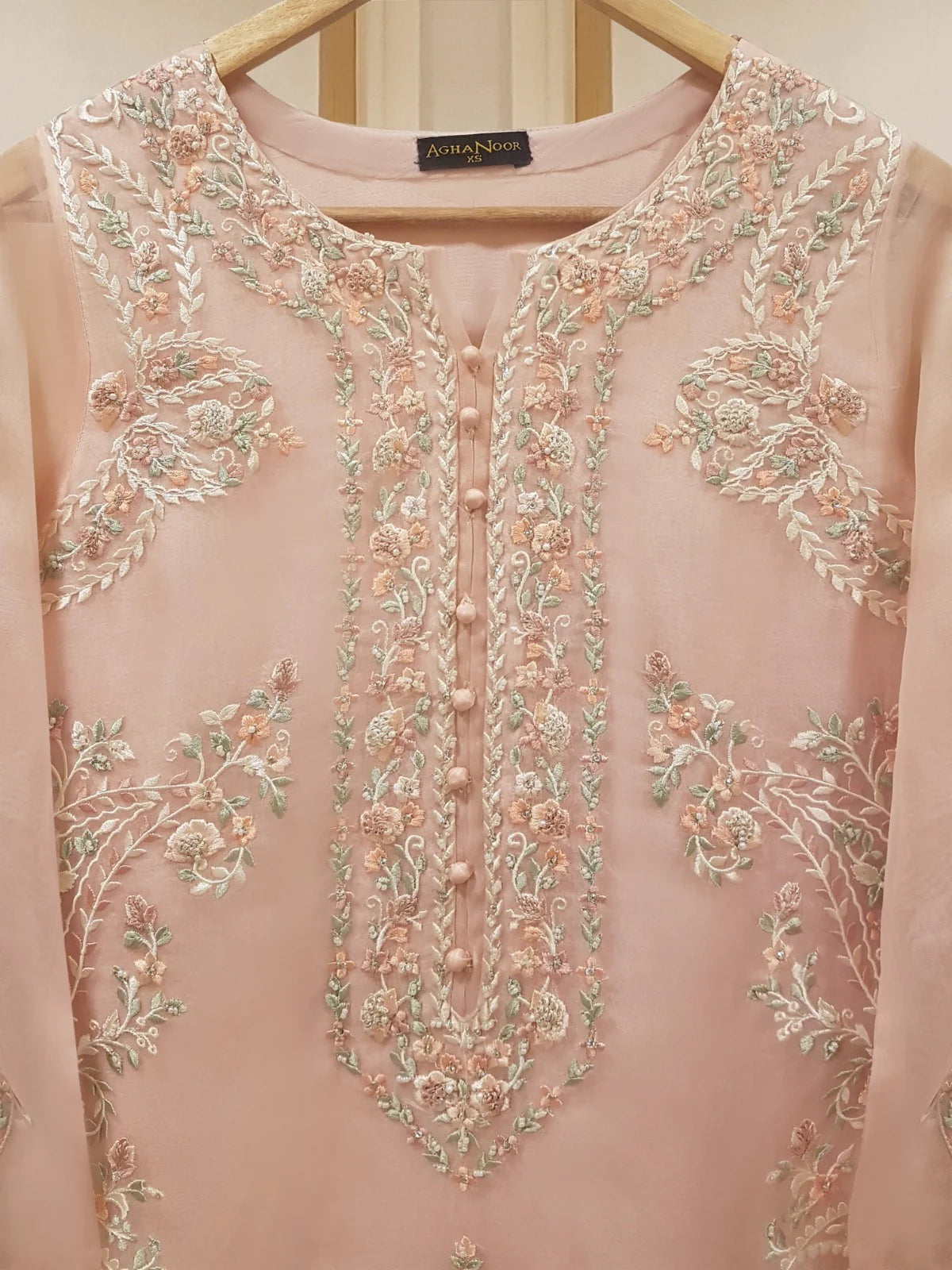 Pink Heavily Embroidered Organza Suit