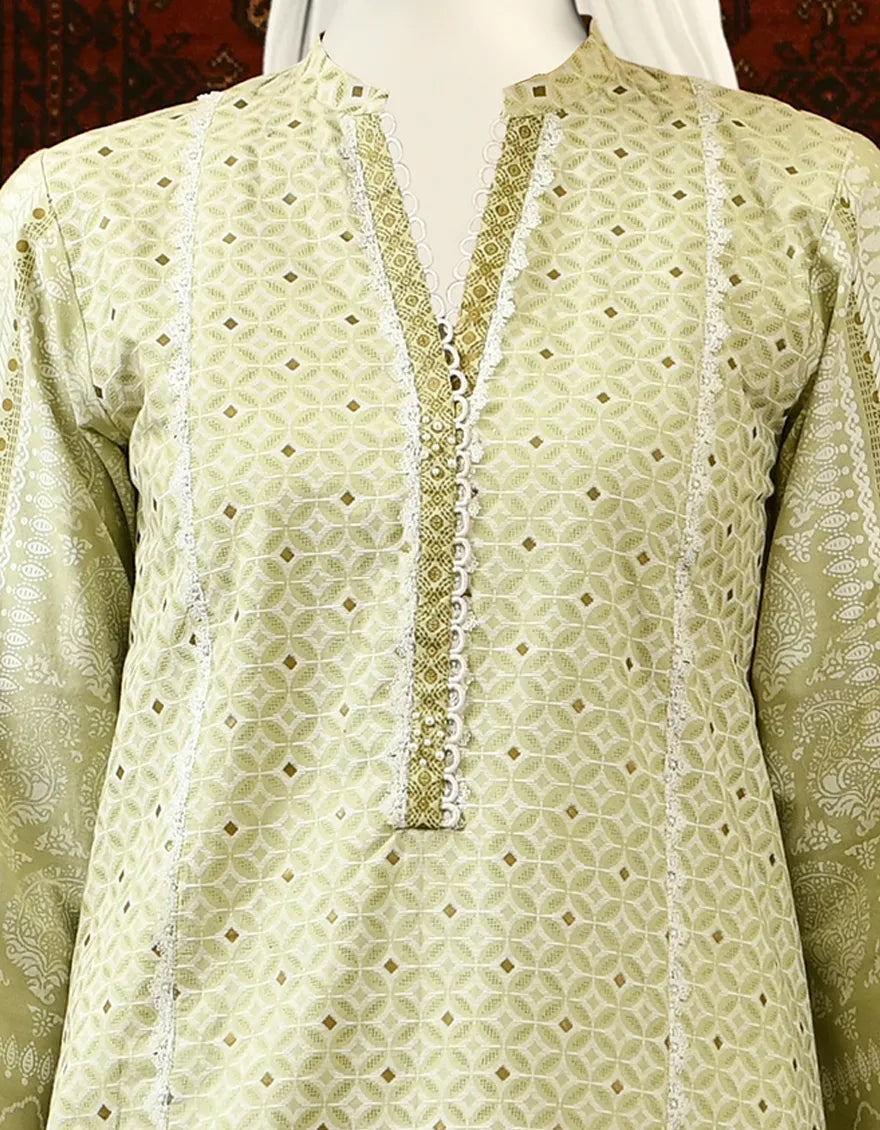 Green screen printed lawn shirt