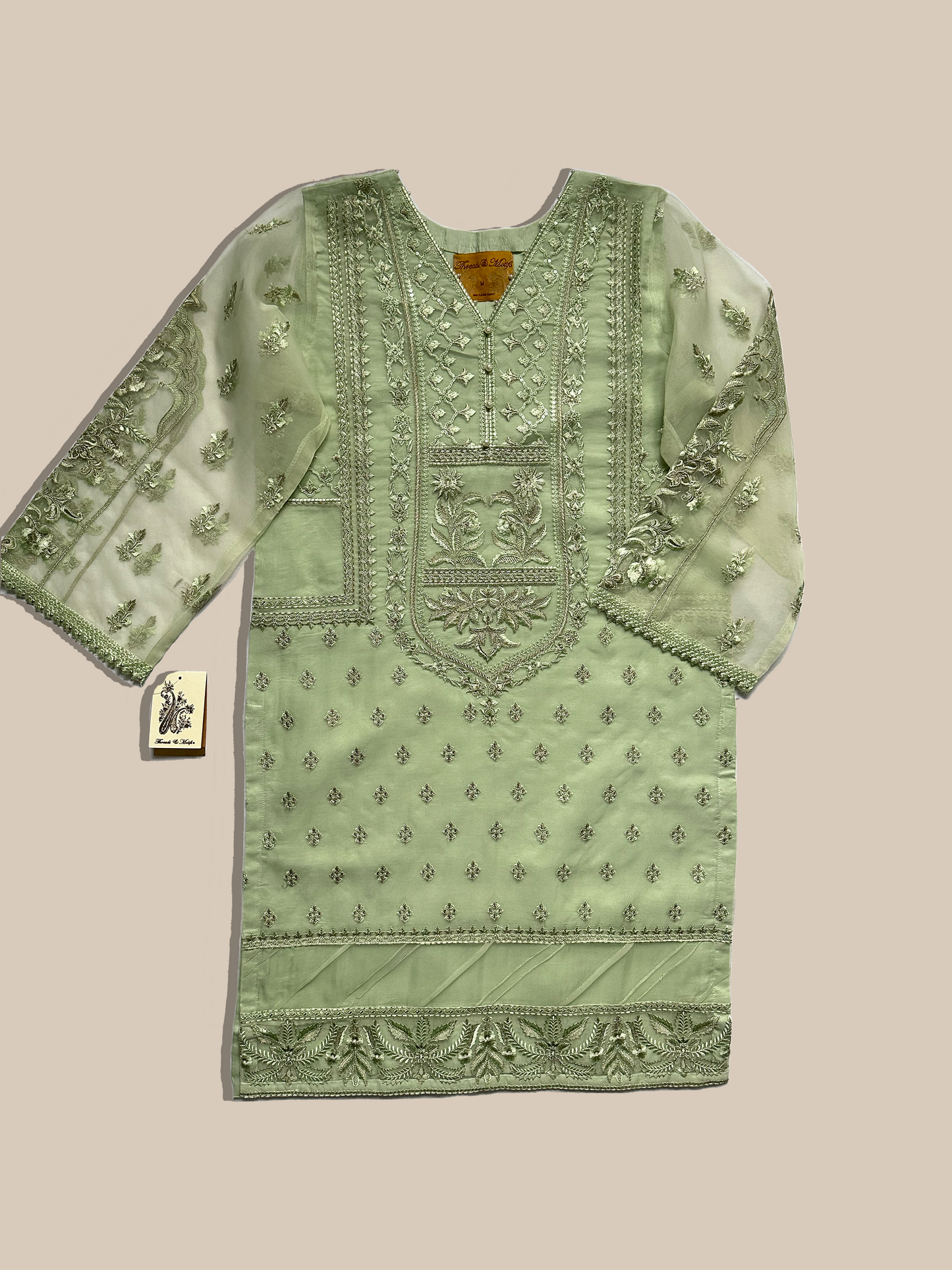 Sage Green Embroidered Organza Suit