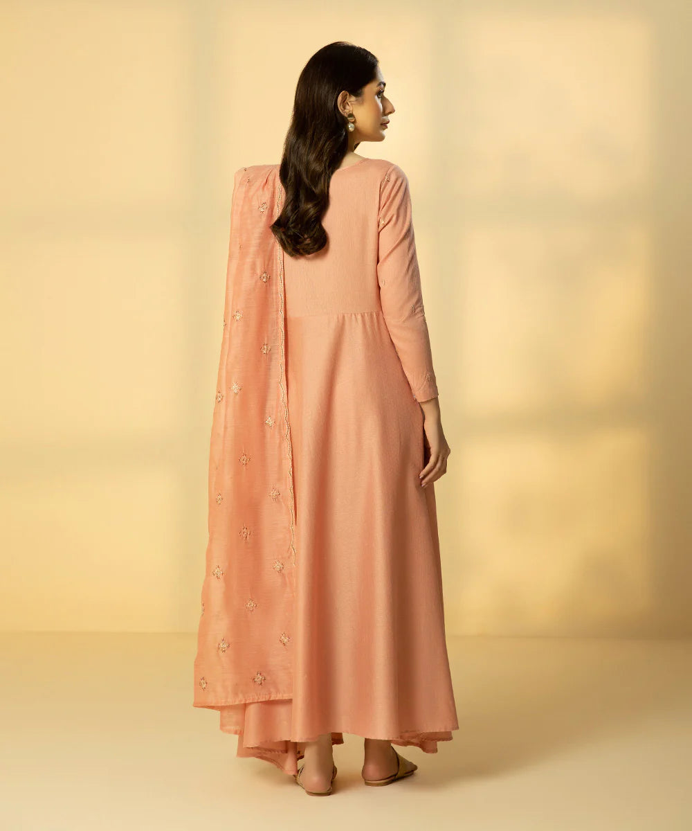 Tea Pink Embroidered Cotton Frock