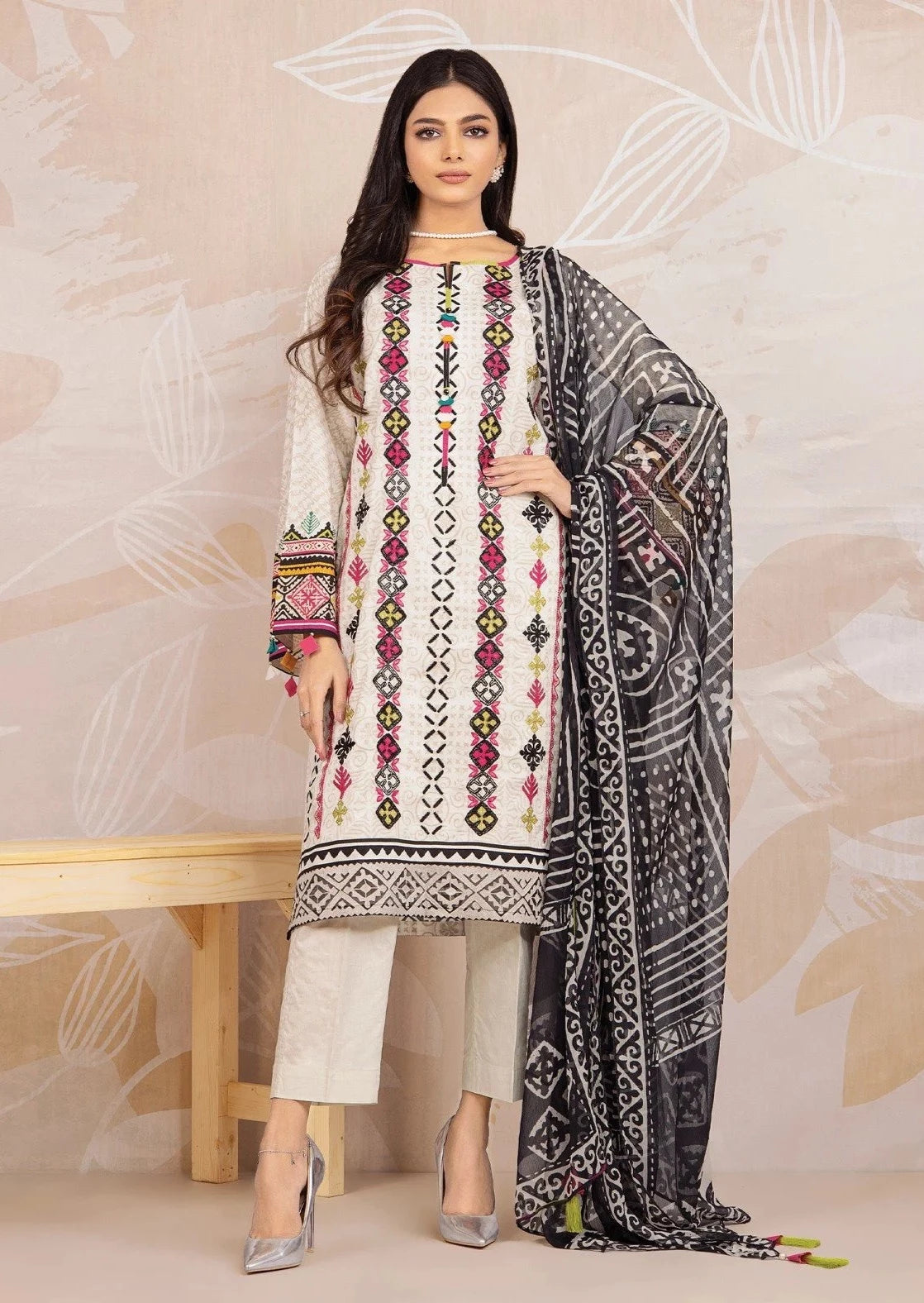 Off White Embroidered Lawn Suit